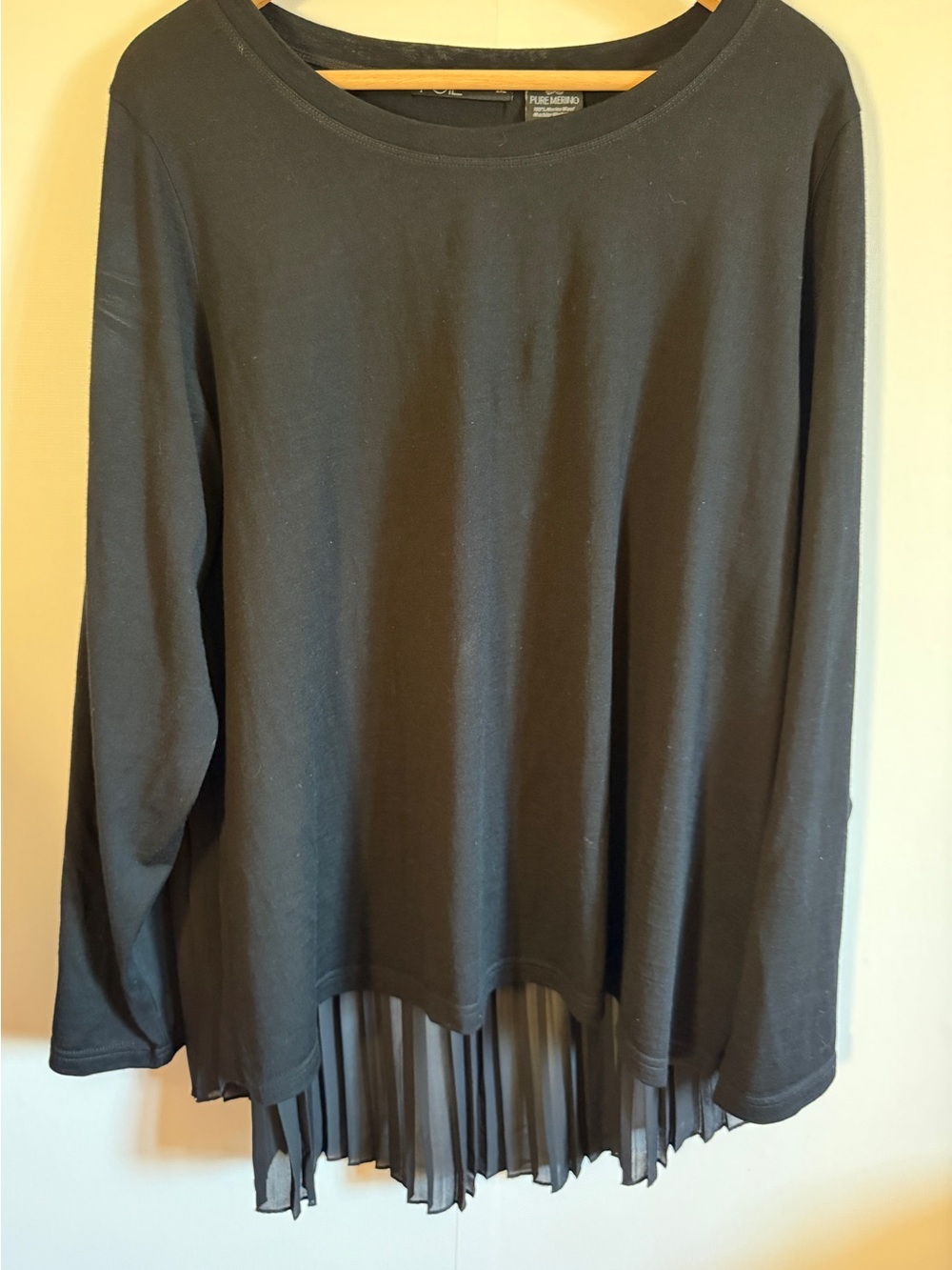 FOIL Merino Wool Tunic Top Black Pleated Hem 2XL Plus Size